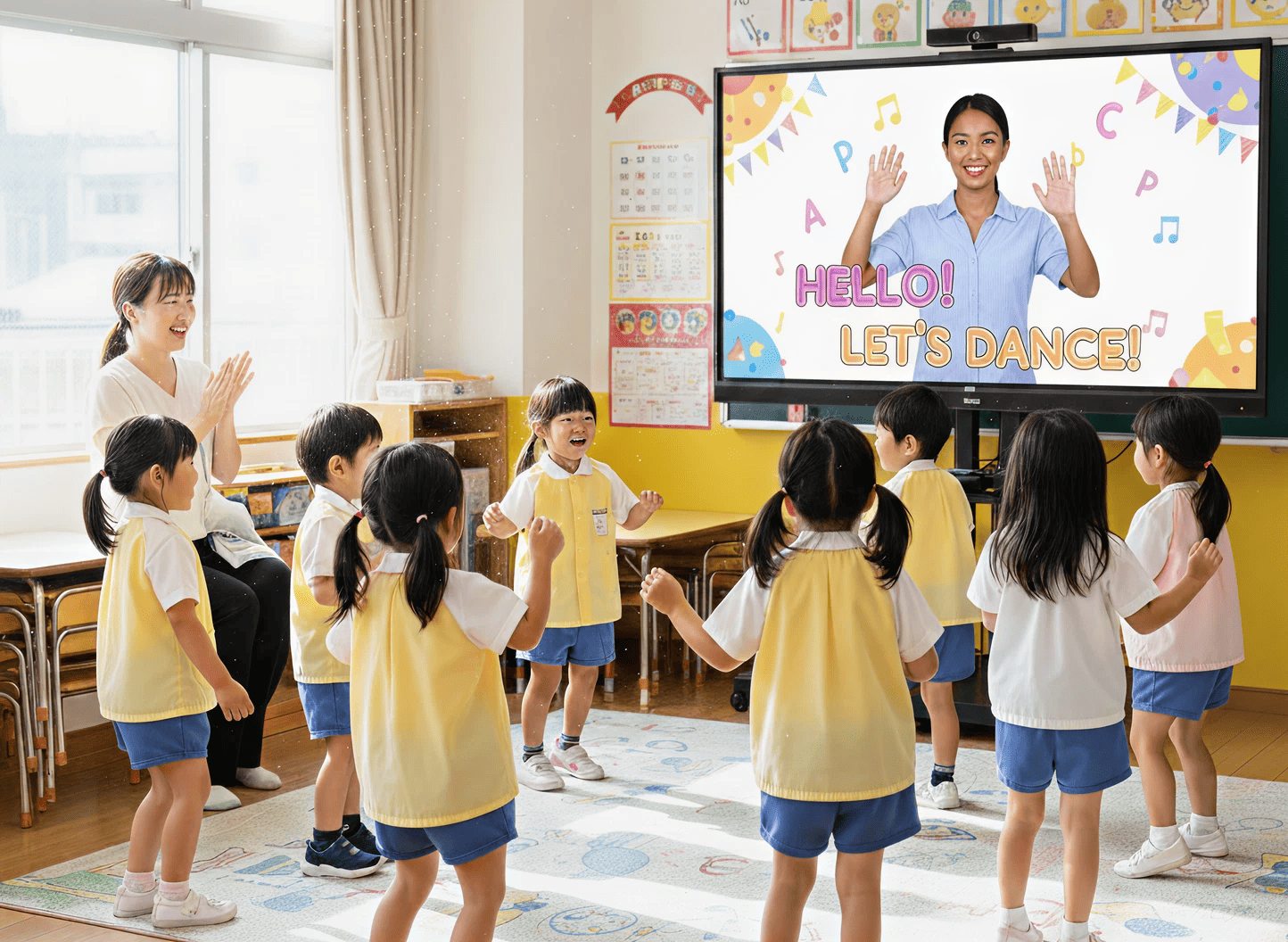 オンライン英語教育を受ける園児たち